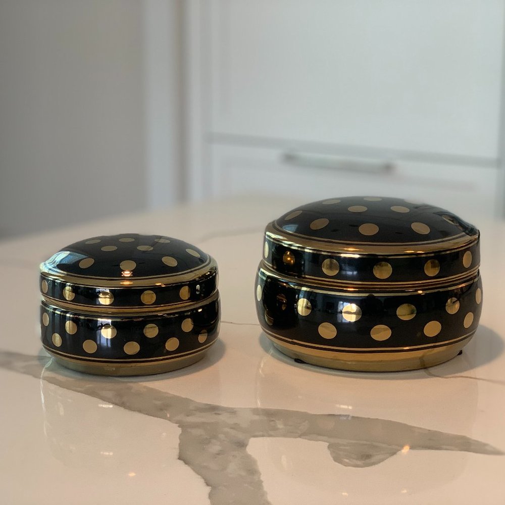 Sagebrook Home Ceramic Covered Dotted Jars, Black/Gold